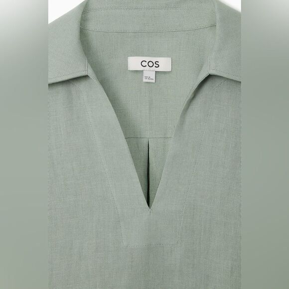 NWT COS OPEN-COLLAR LINEN SHIRT DRESS in mint green - Picture 8 of 13